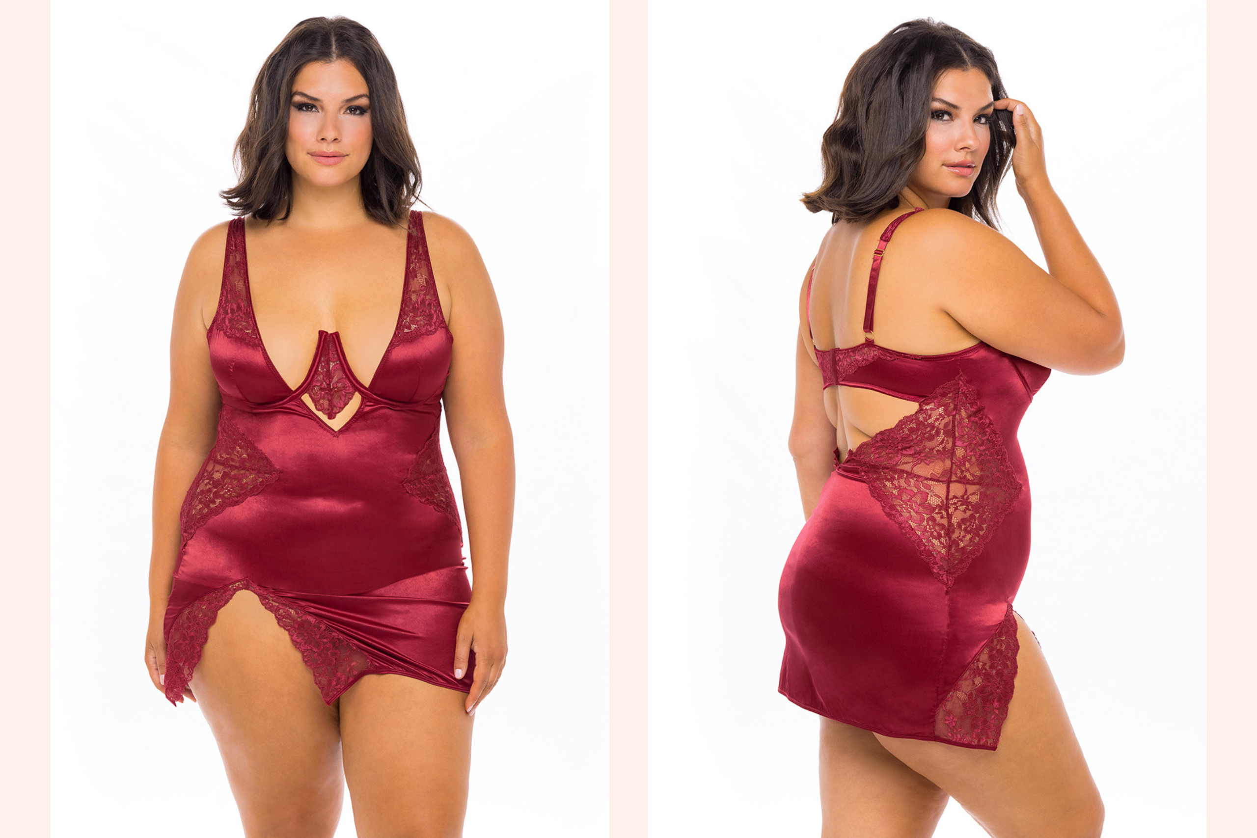 Red satin and lace slip for Sacramento boudoir session